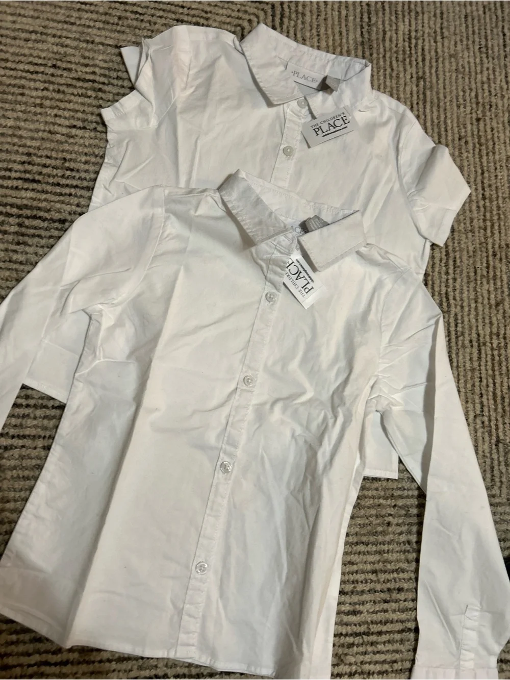 The Children's Place White Button-Down School Shirt Lot of 2 Long & shortsleeve